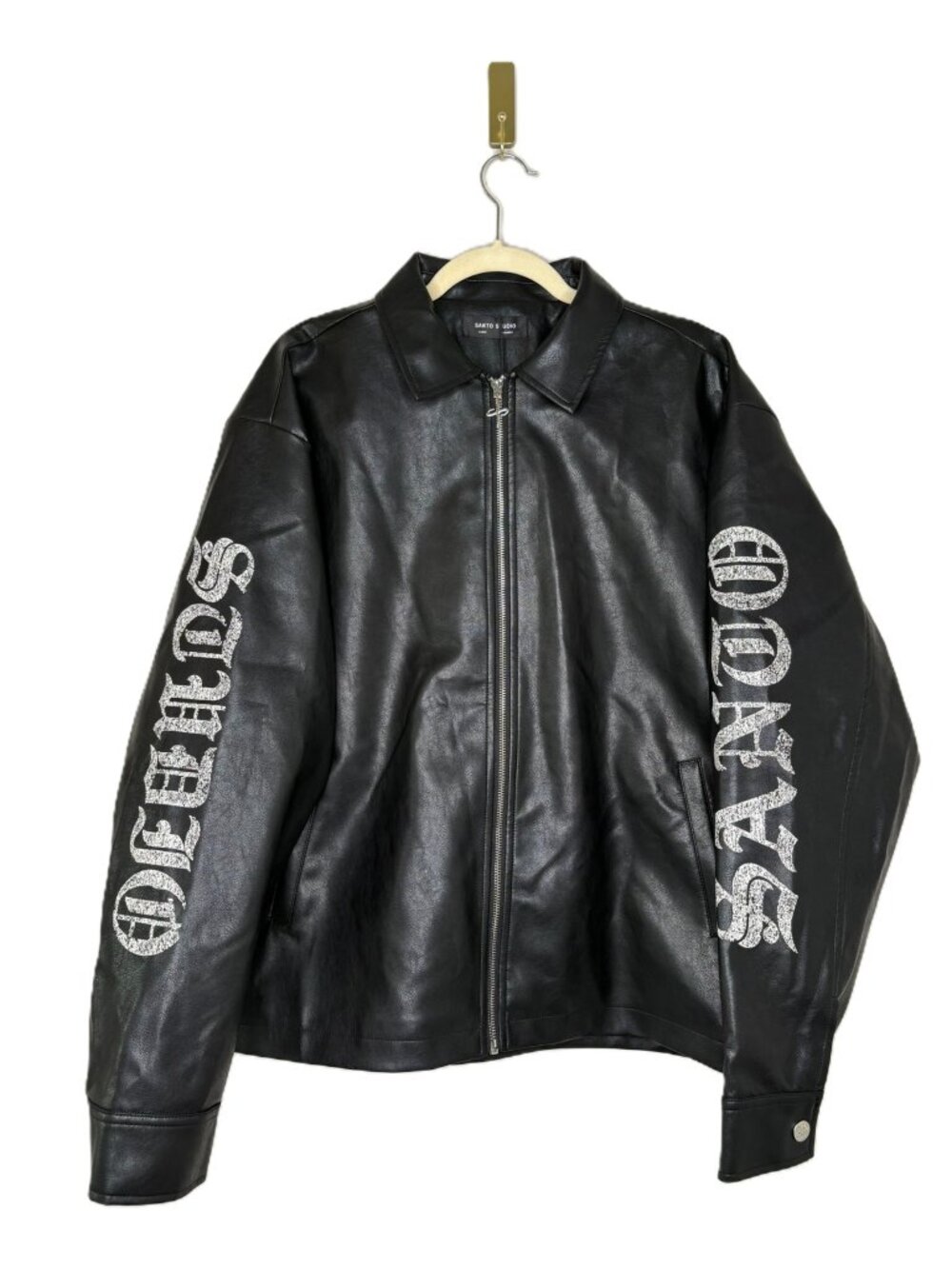 Santo Studio Vegan Leather Jacket – Black – Size Large – NWT – Graphic Sleeves